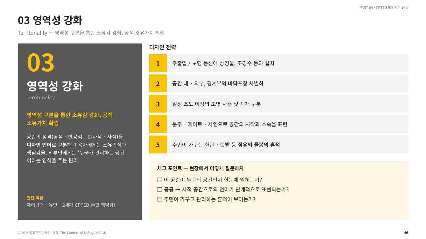 영역성 강화 — 정의와 다섯 가지 디자인 전략(강의 슬라이드 46쪽)